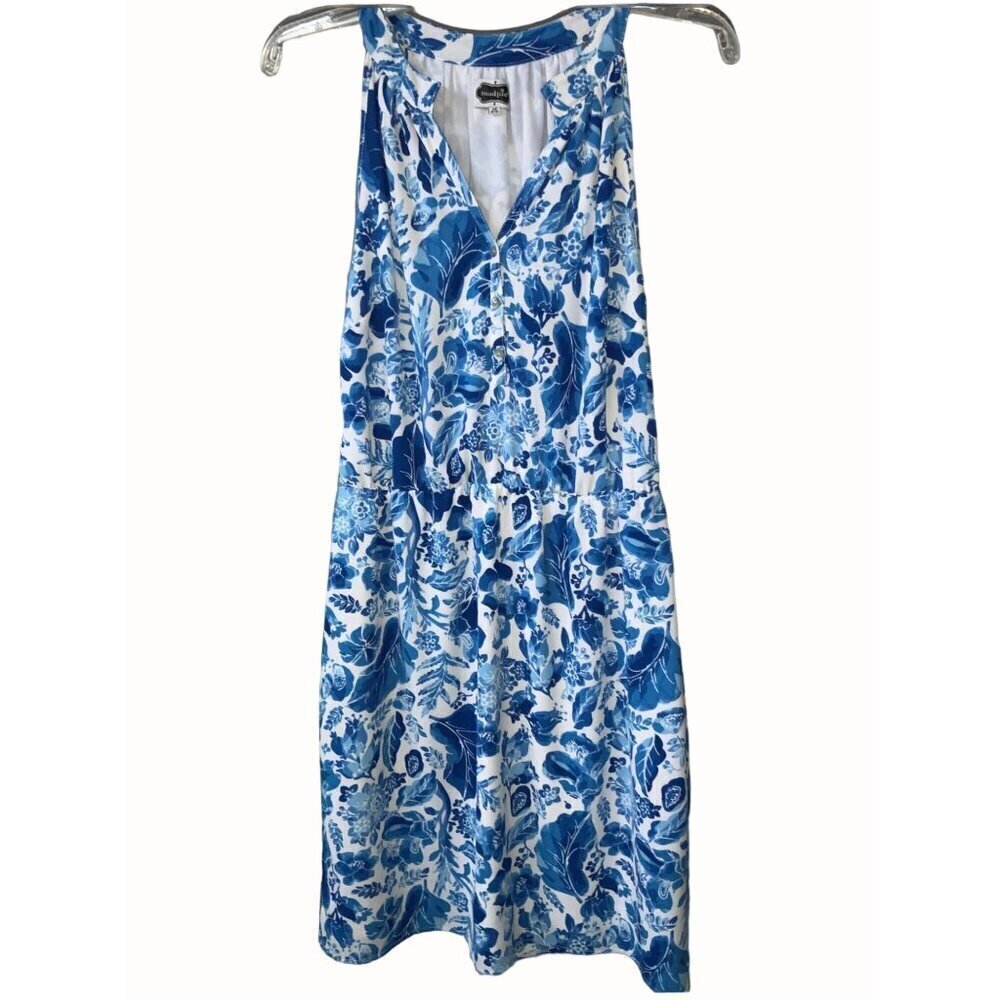 Mudd Pie Sleeveless ladies blue white floral mini lined mini dress size Medium